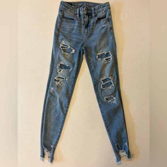 American Eagle 360 Next Level Stretch distressed raw hem jeans size 00 - Picture 1 of 7